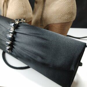 Black Evening Purse or Clutch Crossbody Strap Rhinestone Embellishment